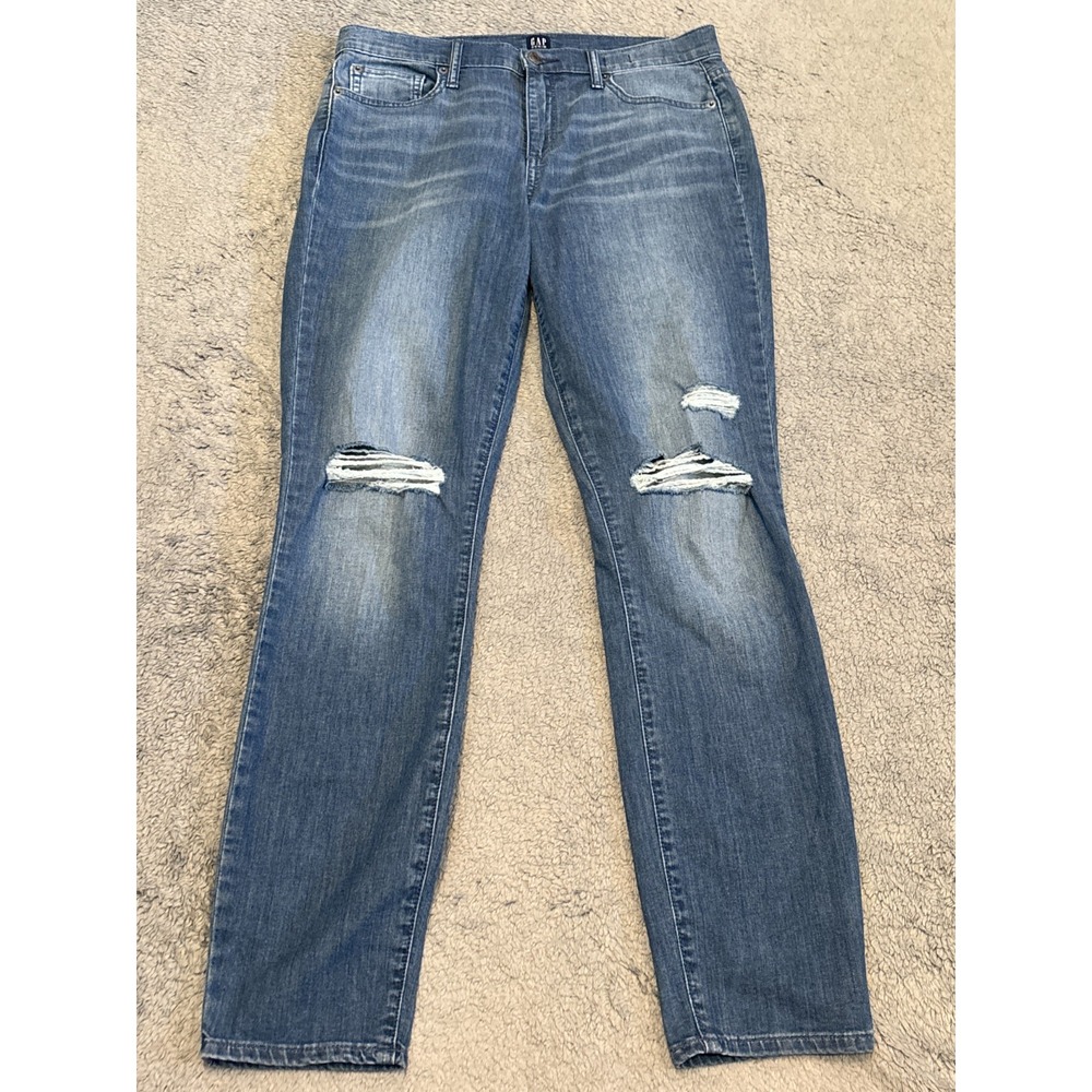 Gap Denim Jeans Women's 29T Tall True Skinny Blue Medium Wash Distressed Stretch
